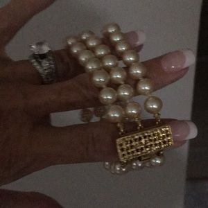 Three strand faux  Pearl Bracelet